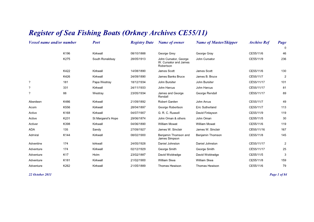 Register of Sea Fishing Boats