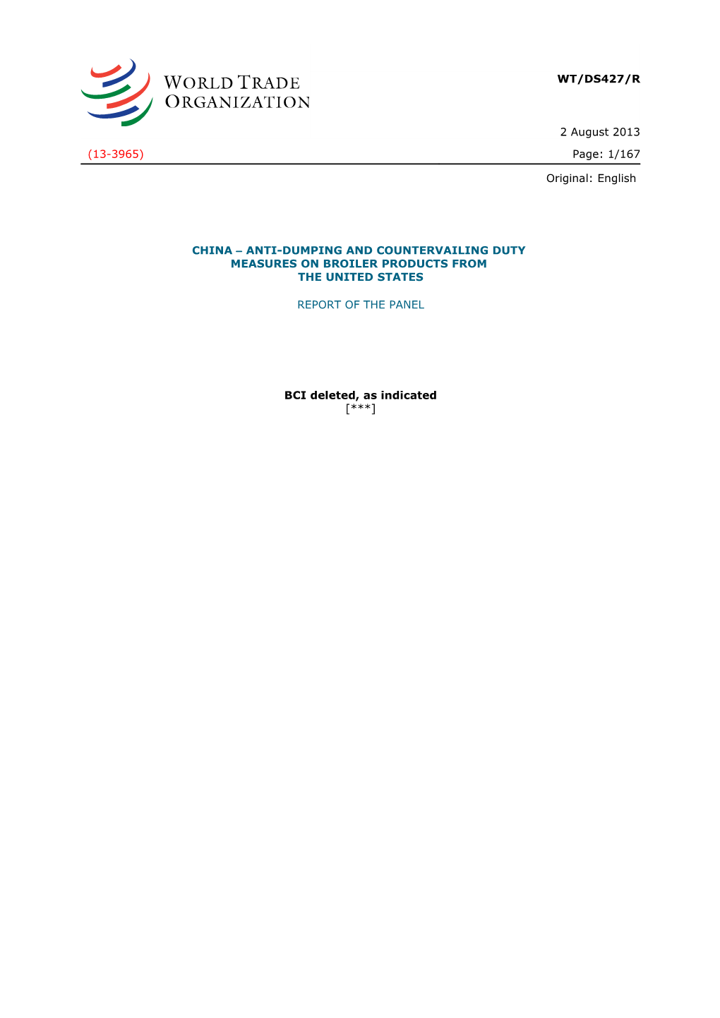 China - Anti-Dumping and Countervailing Duty Measures on Broiler Products from the Unitedstates