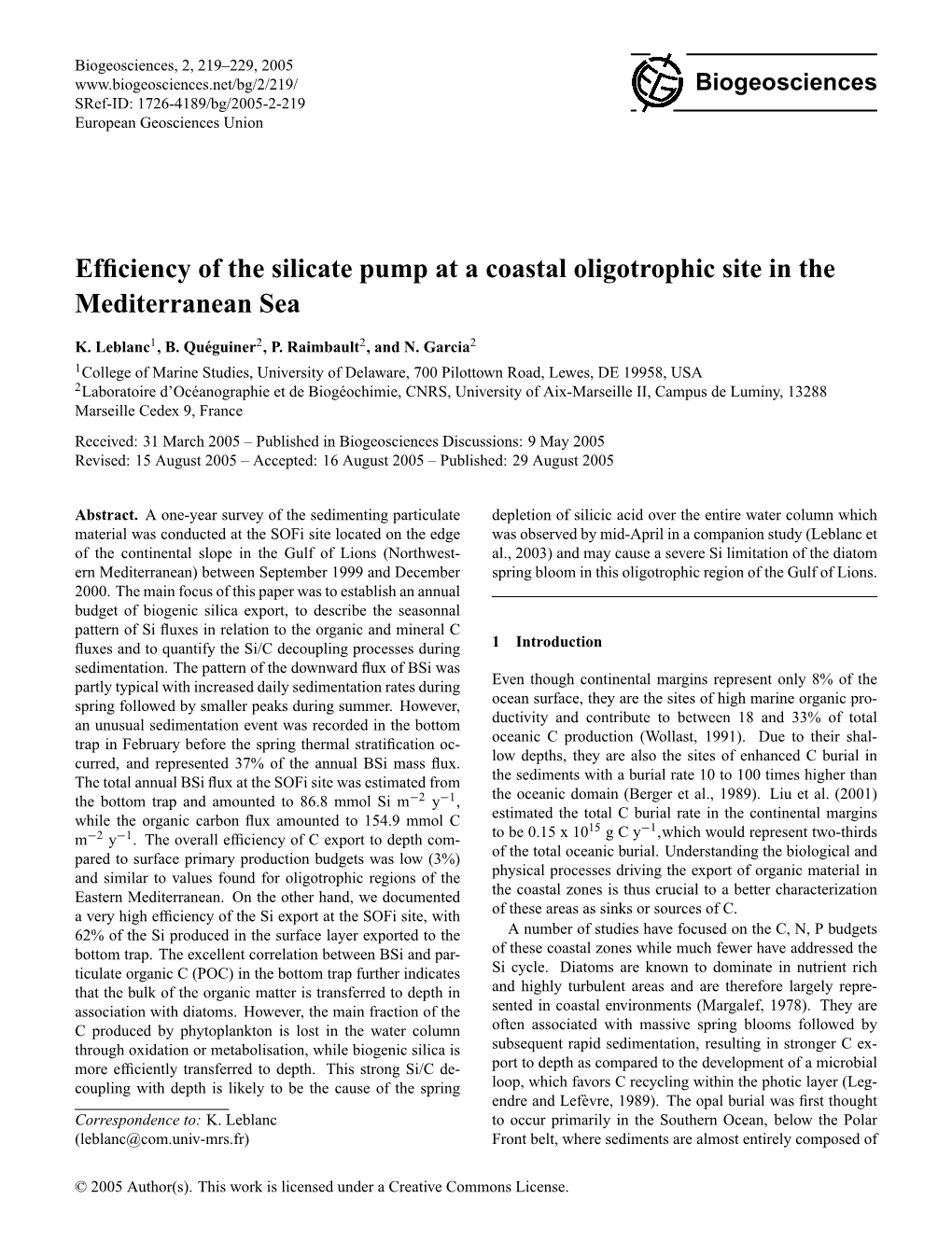 Efficiency of the Silicate Pump at a Coastal Oligotrophic Site in The