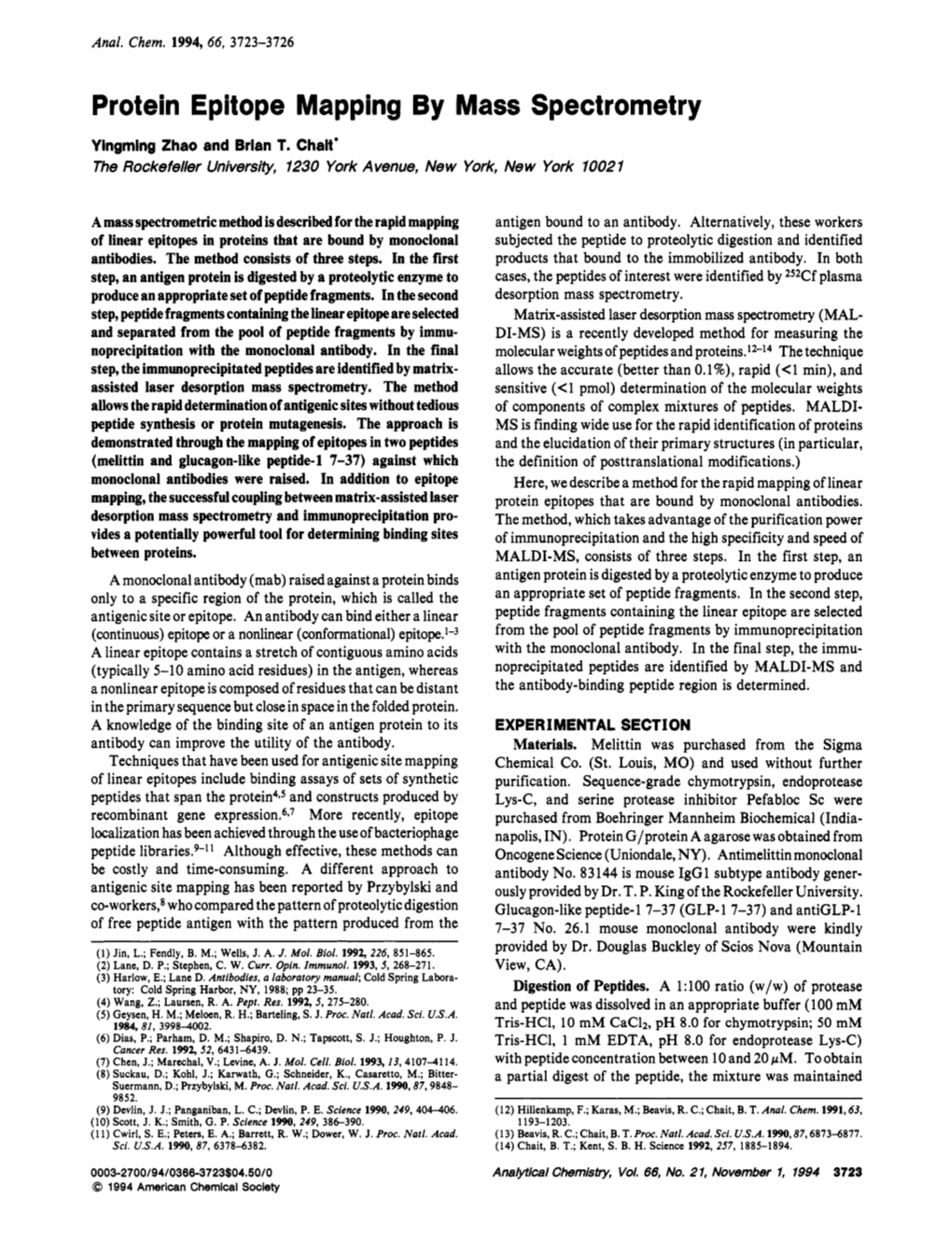 Protein Epitope Mapping by Mass Spectrometry