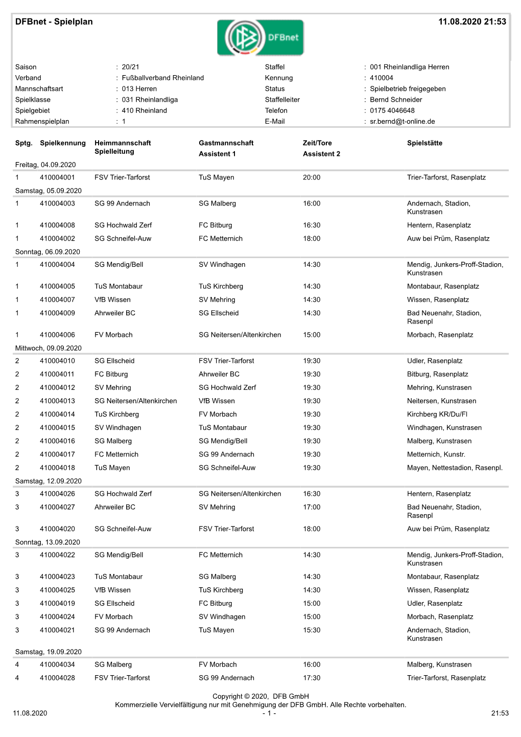 Spielplan 11.08.2020 21:53