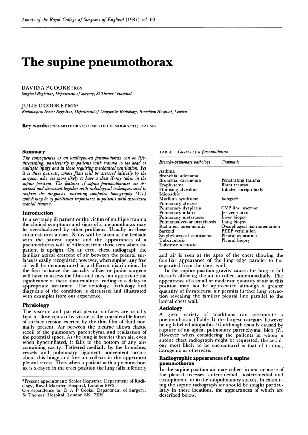 The Supine Pneumothorax