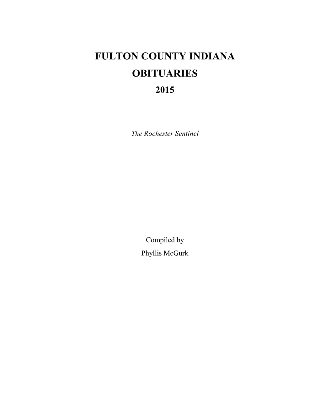 Fulton County Indiana Obituaries 2015
