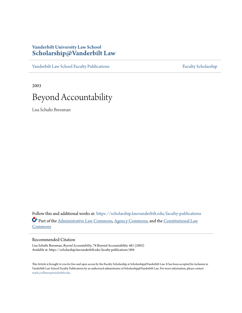 Beyond Accountability Lisa Schultz Bressman