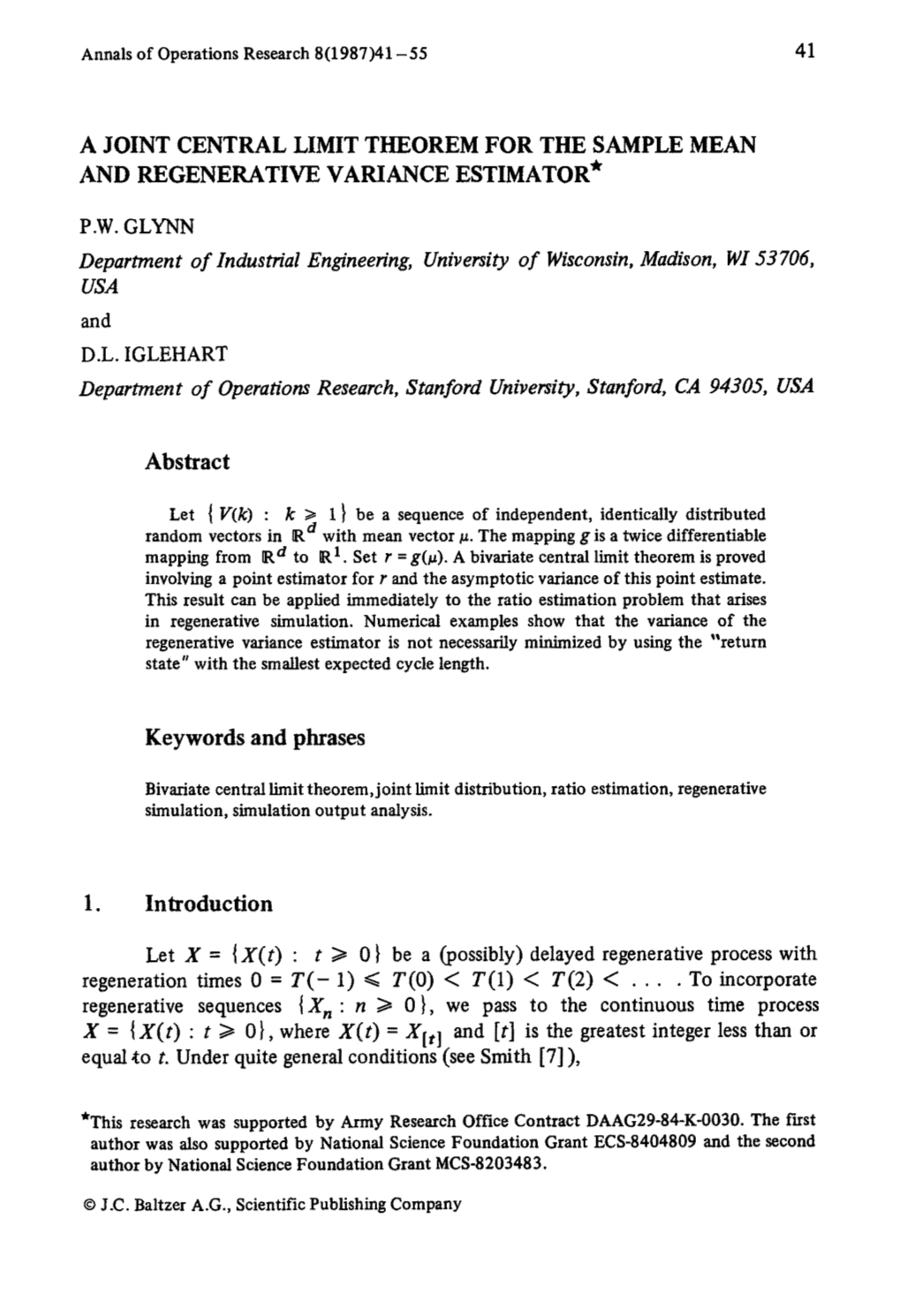 A Joint Central Limit Theorem for the Sample Mean and Regenerative Variance Estimator*