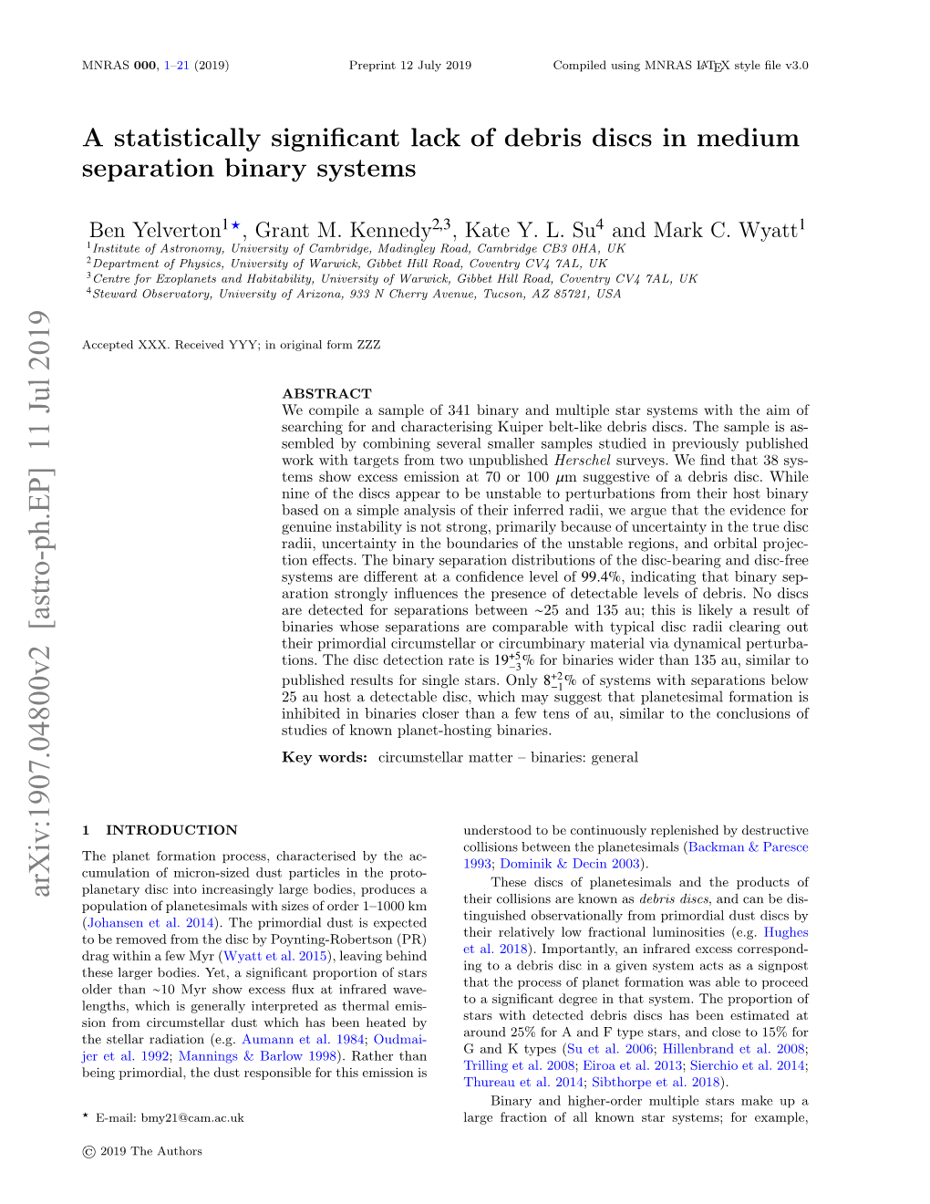 A Statistically Significant Lack of Debris Discs in Medium Separation Binary Systems