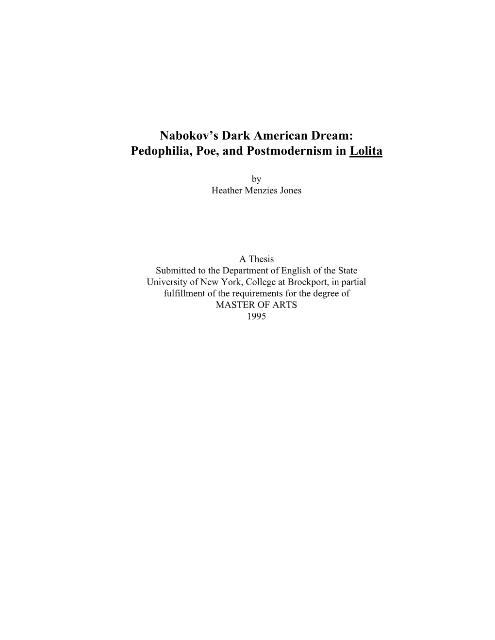 Pedophilia, Poe, and Postmodernism in Lolita