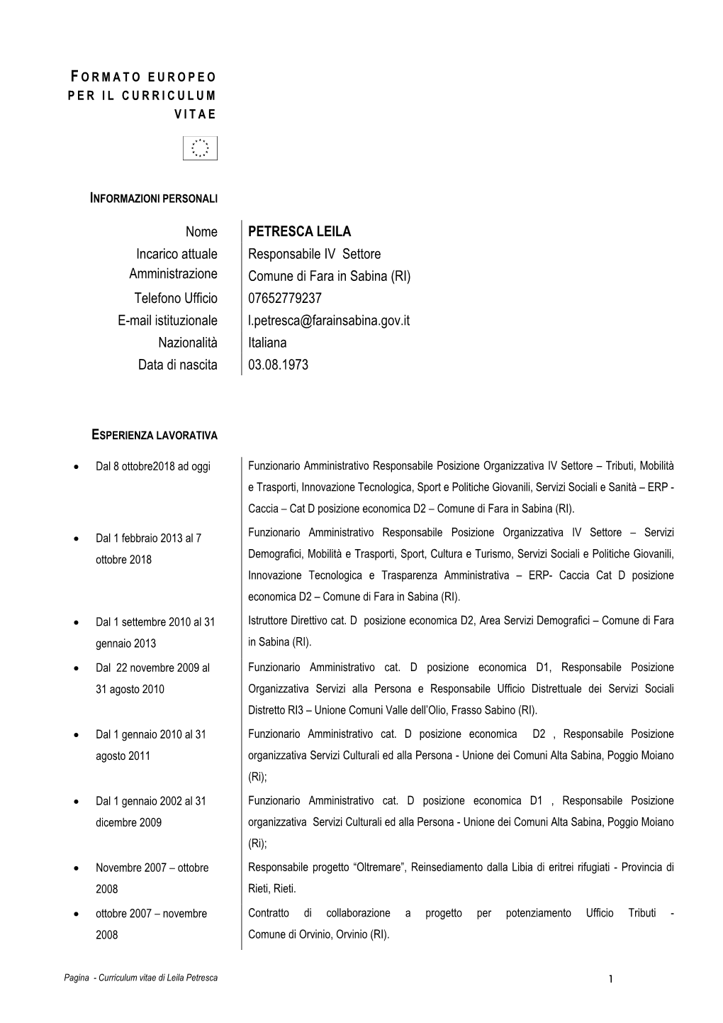 Curriculum Vitae D.Ssa Petresca