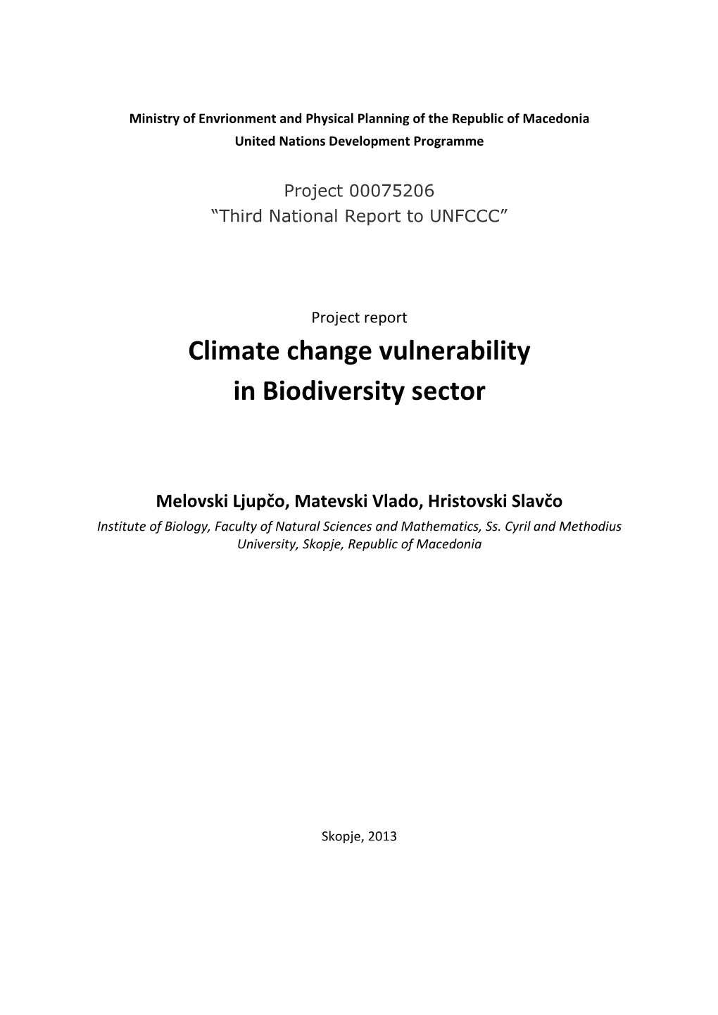 Climate Change Vulnerability in Biodiversity Sector