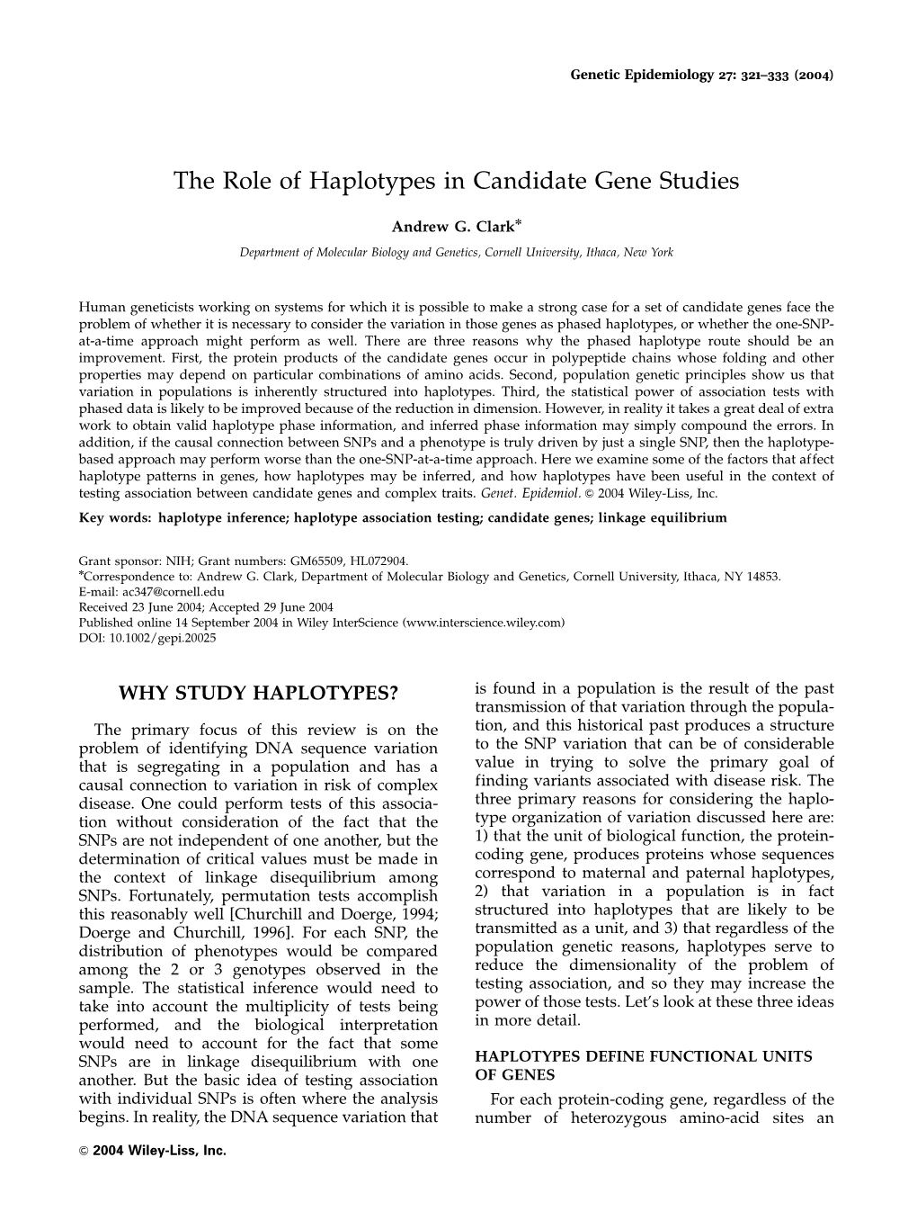 The Role of Haplotypes in Candidate Gene Studies