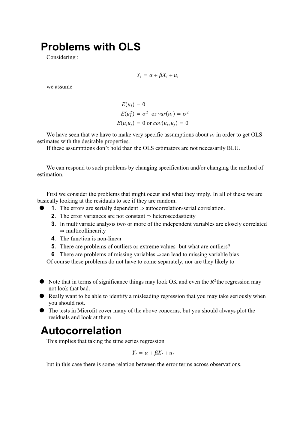 Problems with OLS Autocorrelation