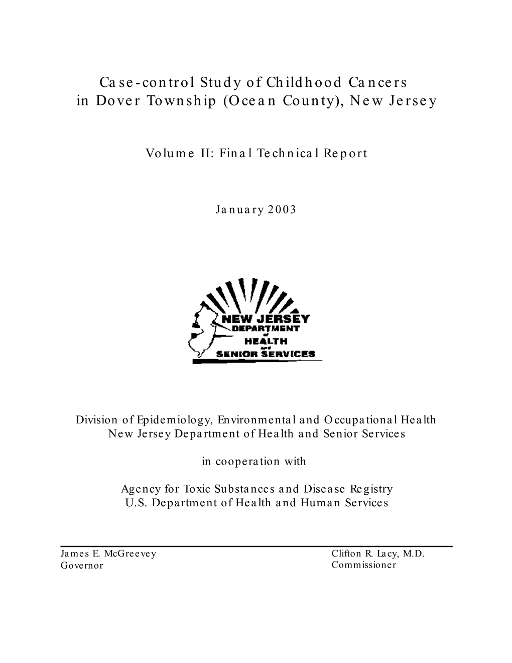 Case-Control Study of Childhood Cancers in Dover Township (Ocean County), New Jersey