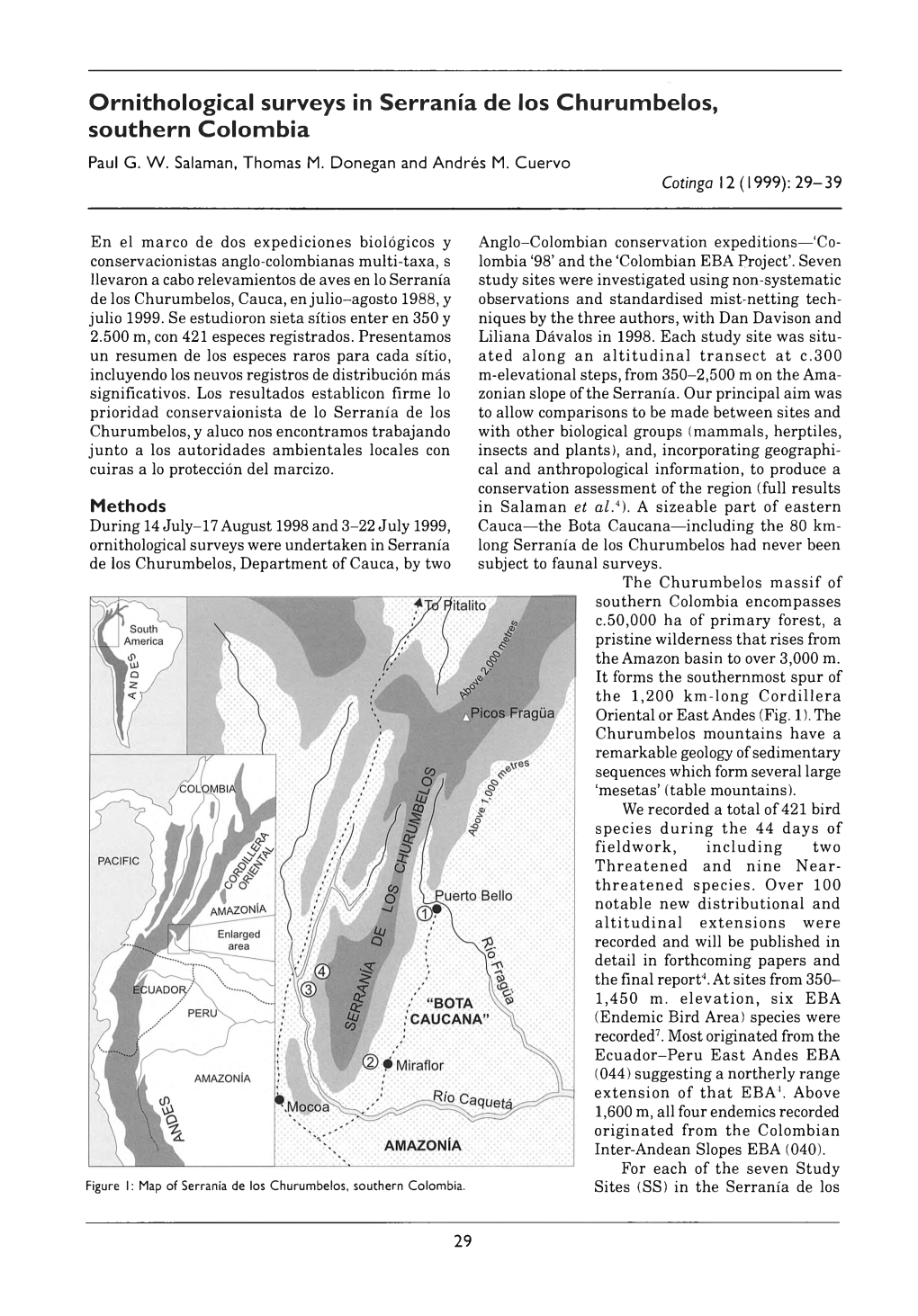 Ornithological Surveys in Serranía De Los Churumbelos, Southern Colombia