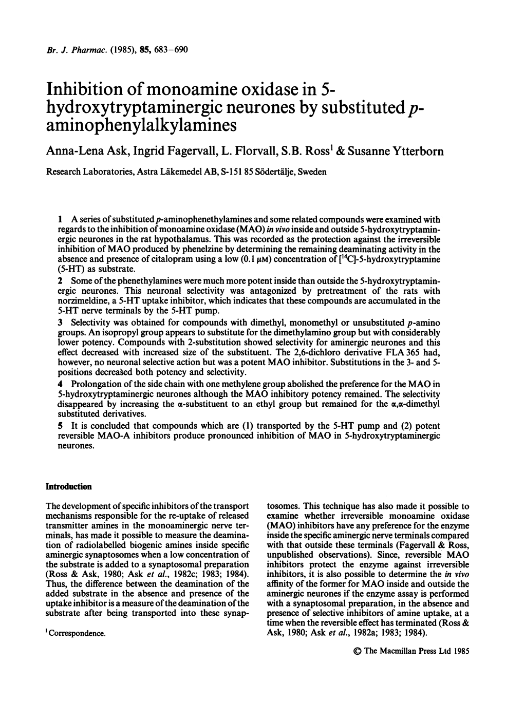 Inhibition of Monoamine Oxidase in 5