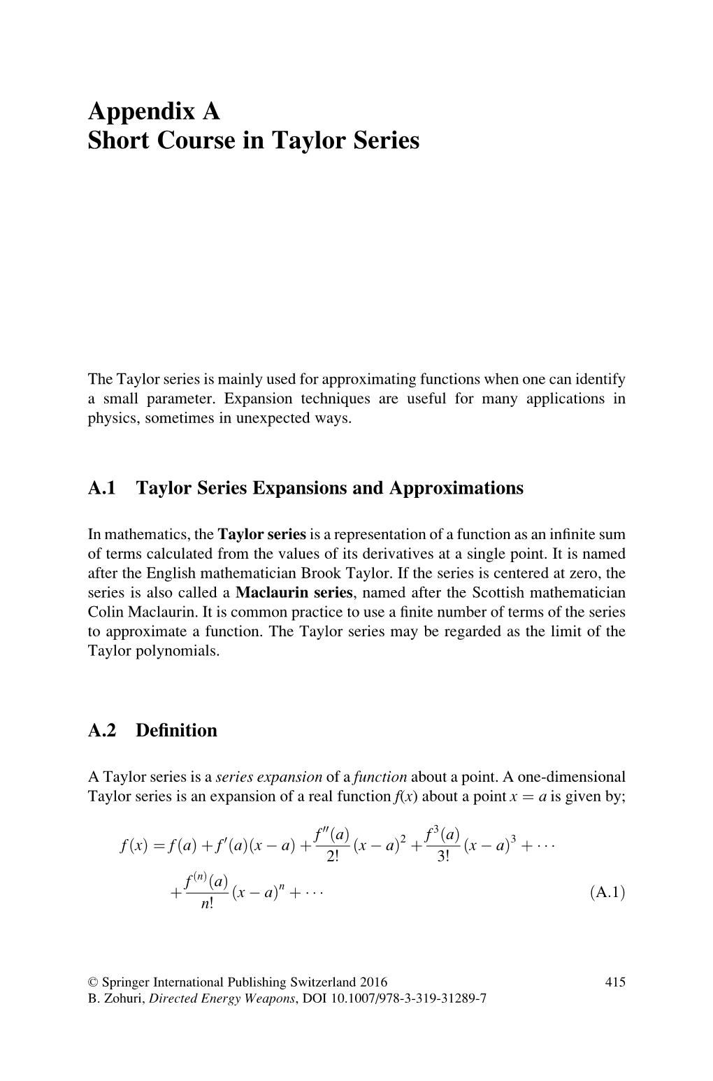 Appendix a Short Course in Taylor Series