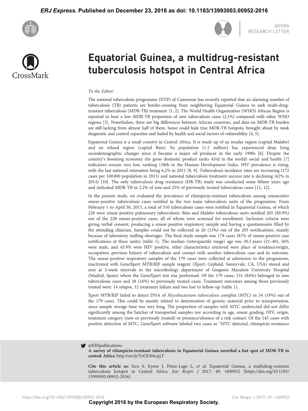 Equatorial Guinea, a Multidrug-Resistant Tuberculosis Hotspot in Central Africa