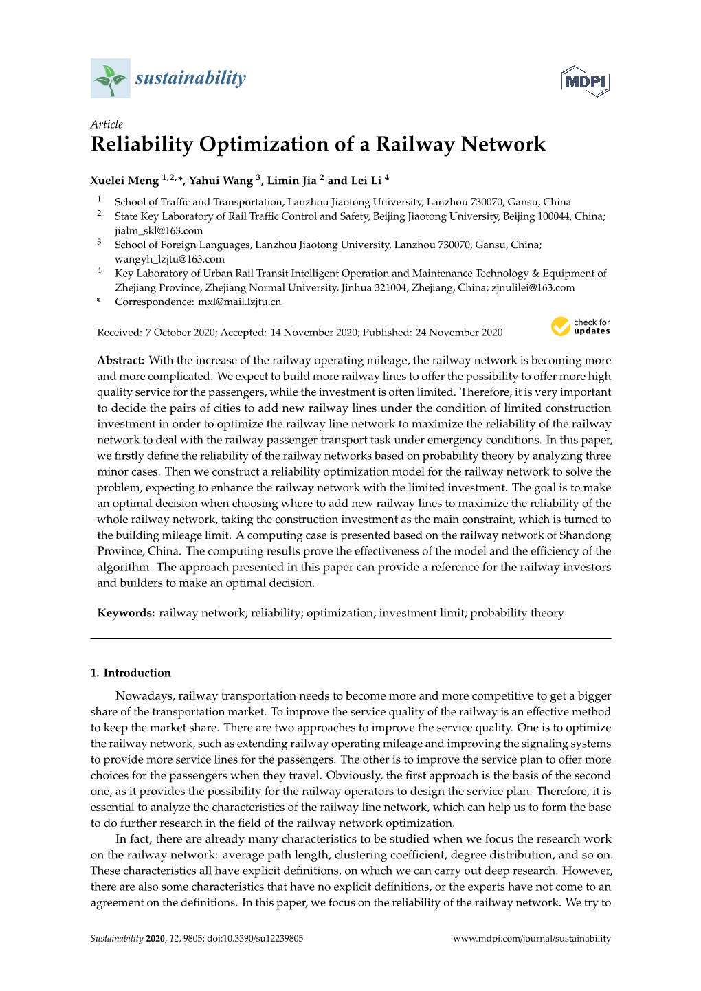 Reliability Optimization of a Railway Network