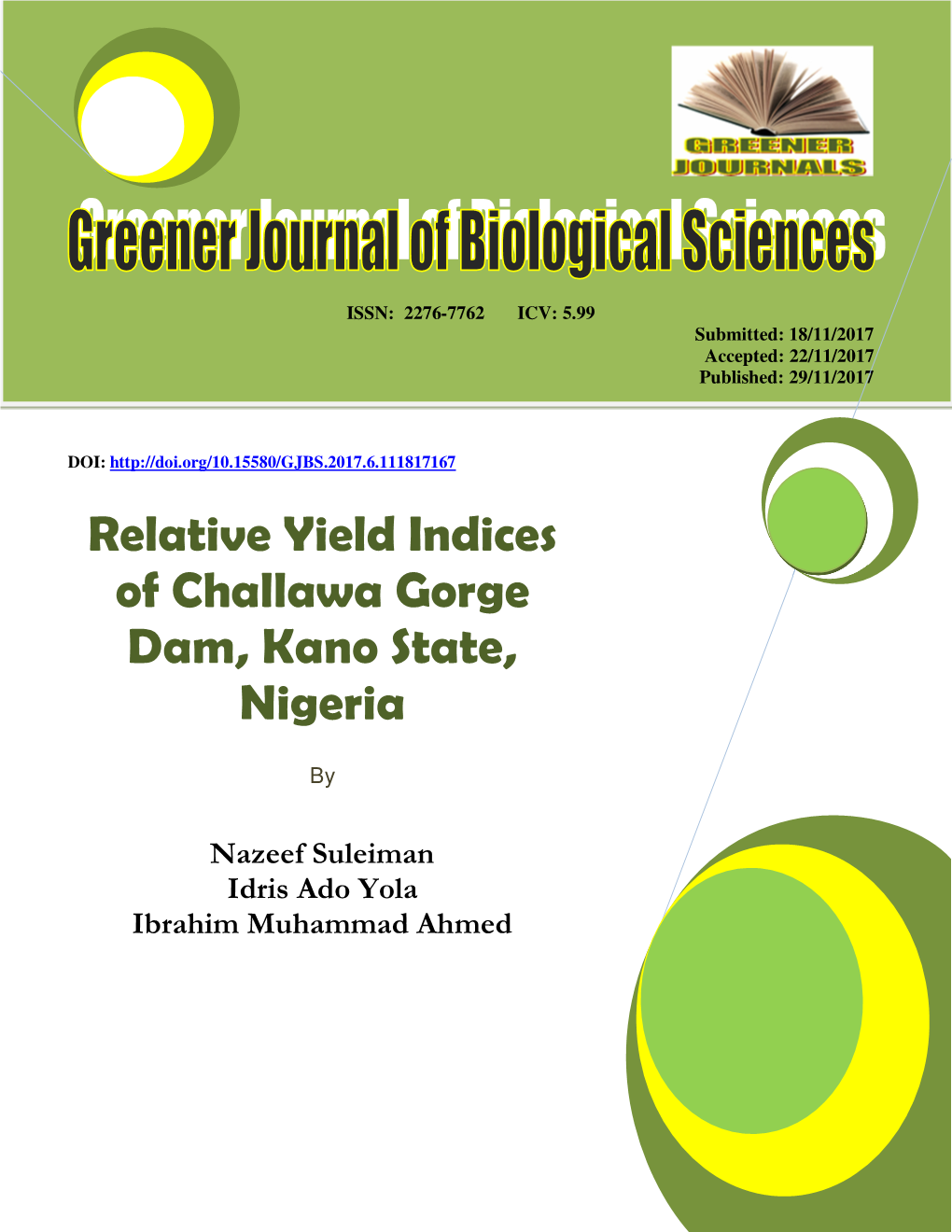 Relative Yield Indices of Challawa Gorge Dam, Kano State, Nigeria