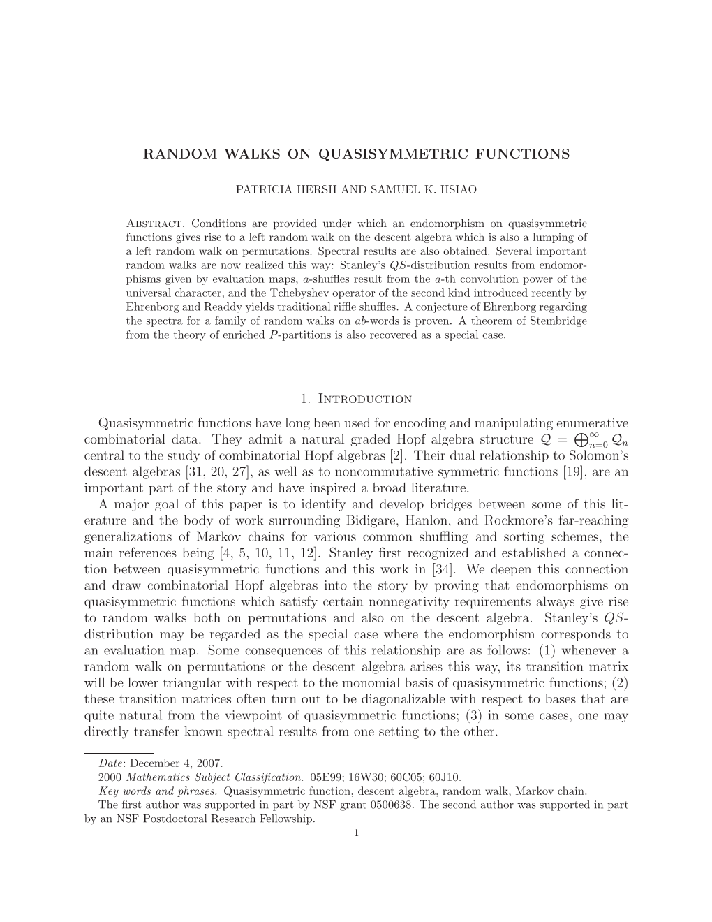 Random Walks on Quasisymmetric Functions