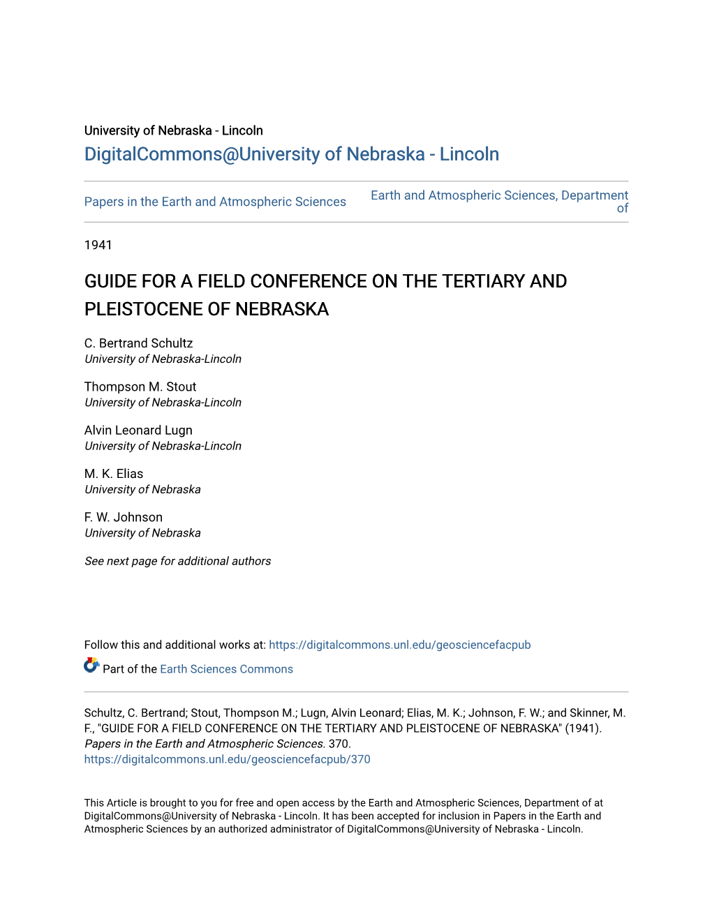 Guide for a Field Conference on the Tertiary and Pleistocene of Nebraska