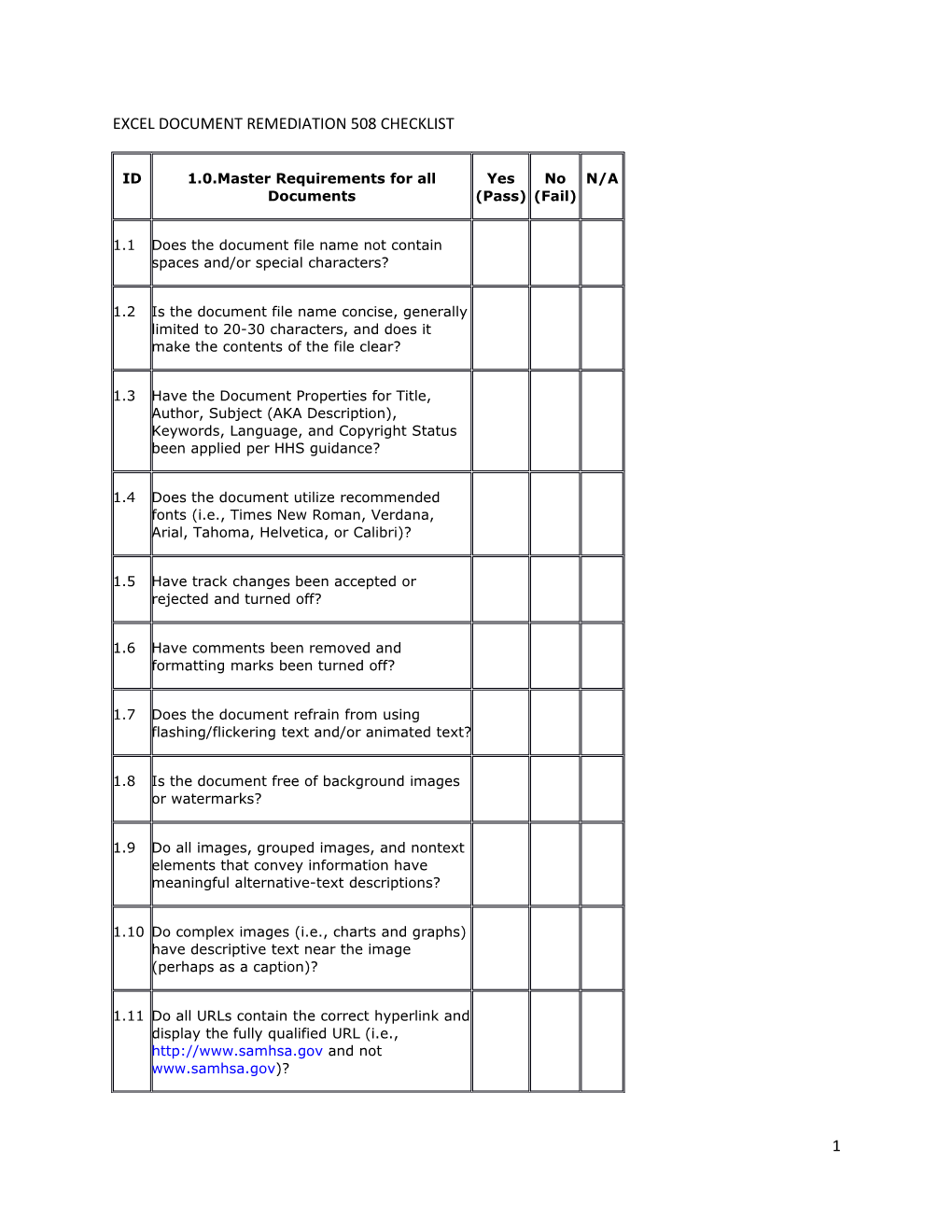 Excel Document Remediation 508 Checklist