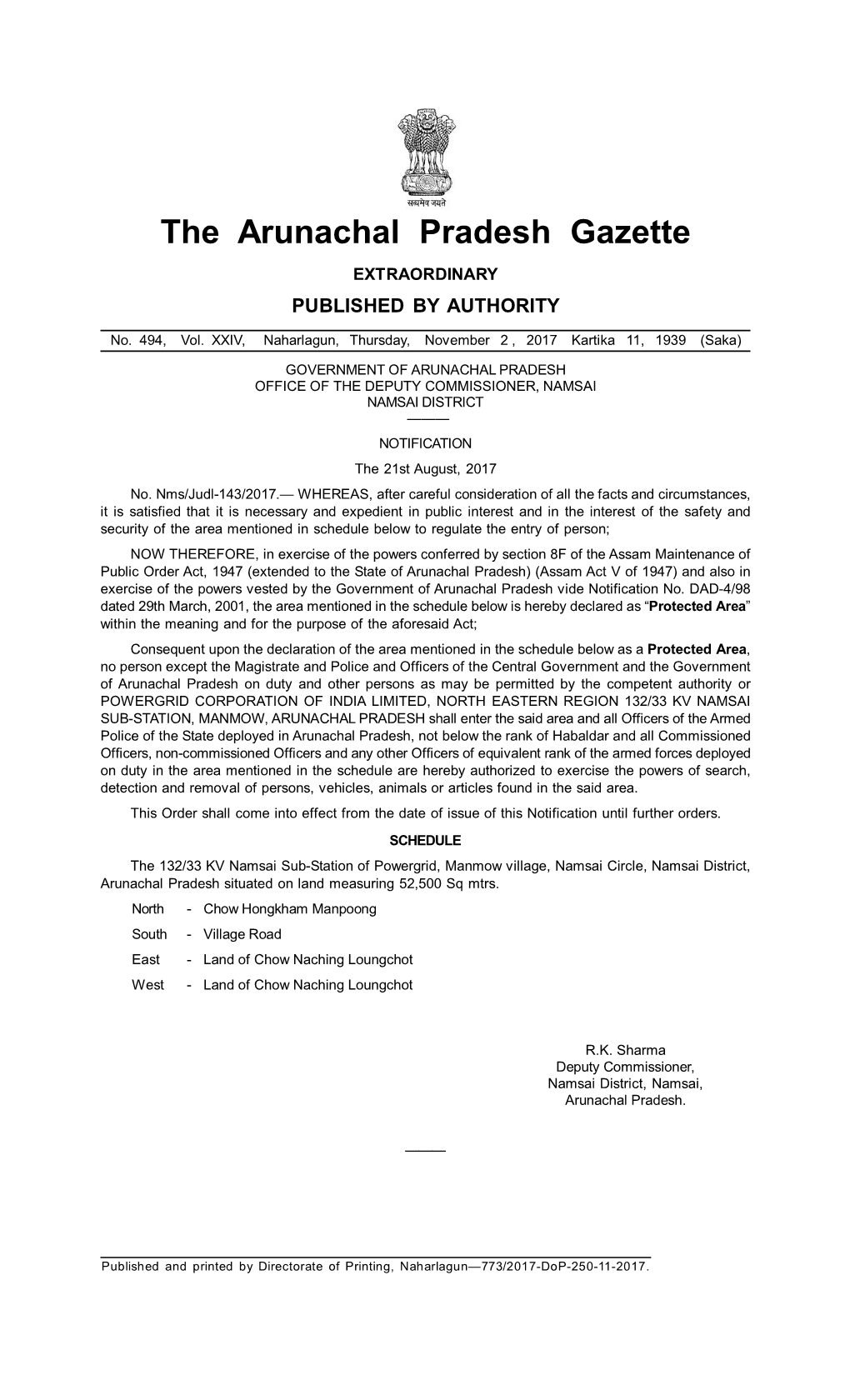 The Arunachal Pradesh Gazette EXTRAORDINARY PUBLISHED by AUTHORITY