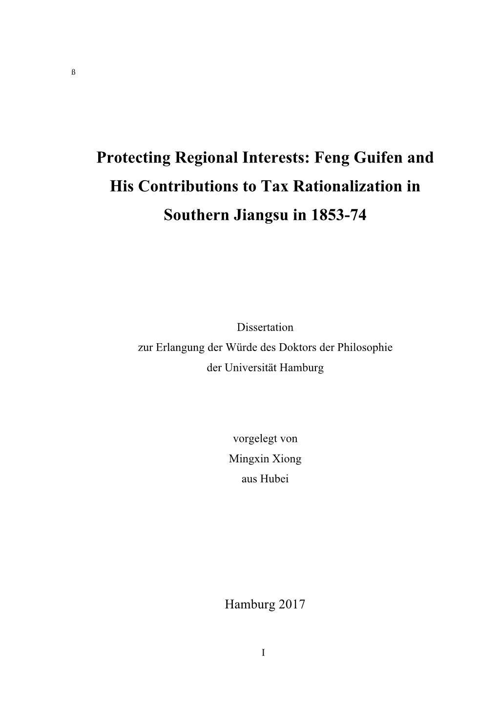 Feng Guifen and His Contributions to Tax Rationalization in Southern Jiangsu in 1853-74