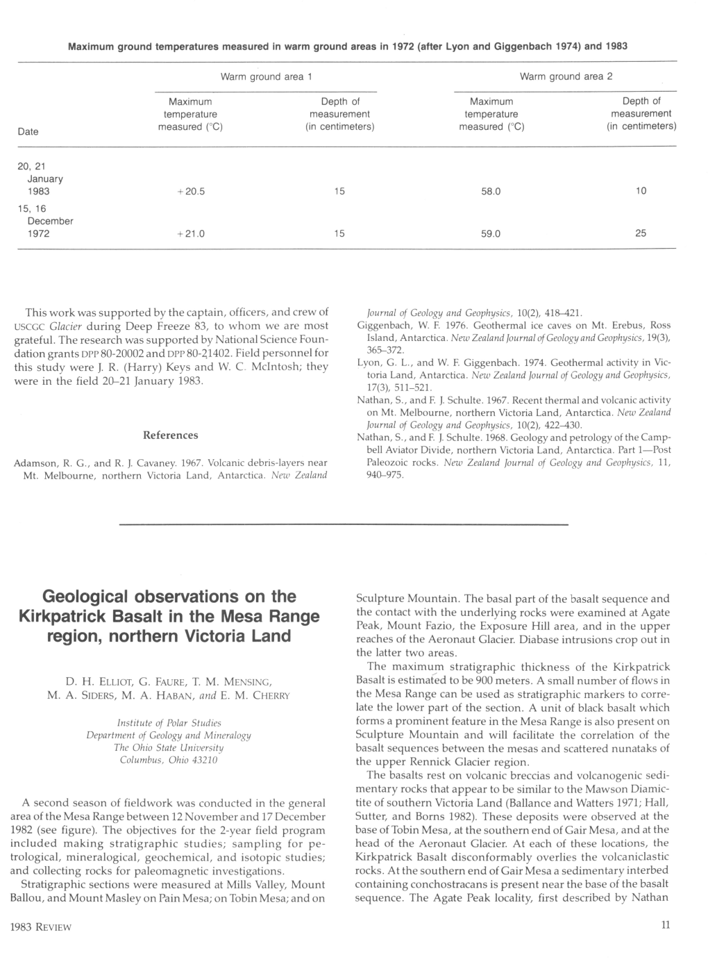 Geological Observations on the Kirkpatrick Basalt in the Mesa