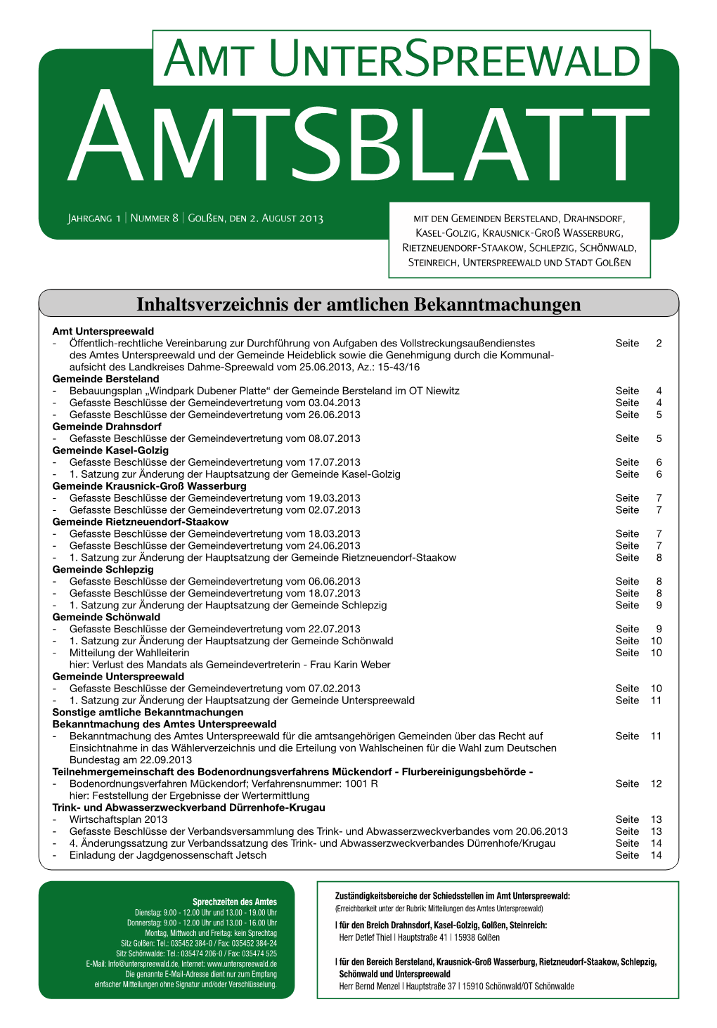 Amtsblatt Jahrgang 1 | Nummer 8 | Golßen, Den 2