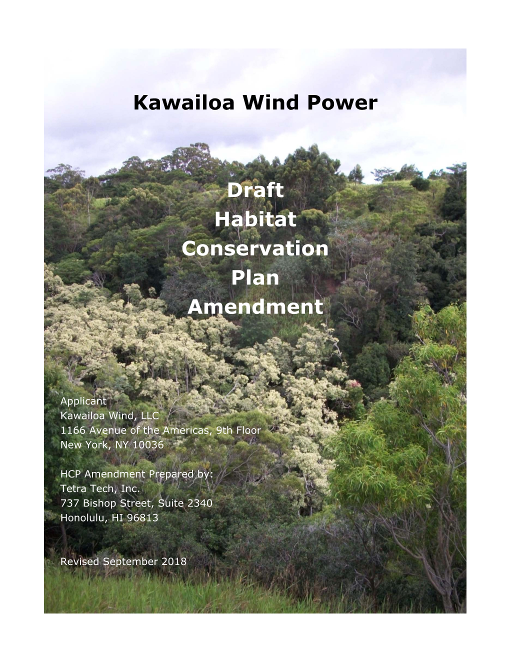 Kawailoa Wind Power Draft HCP Amendment