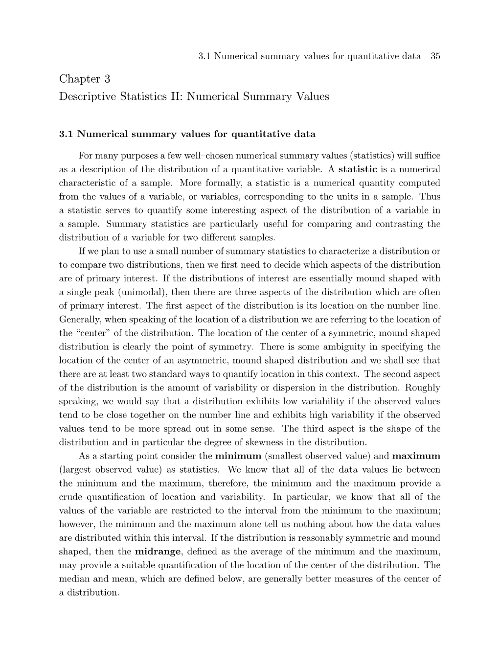 Numerical Summary Values for Quantitative Data 35