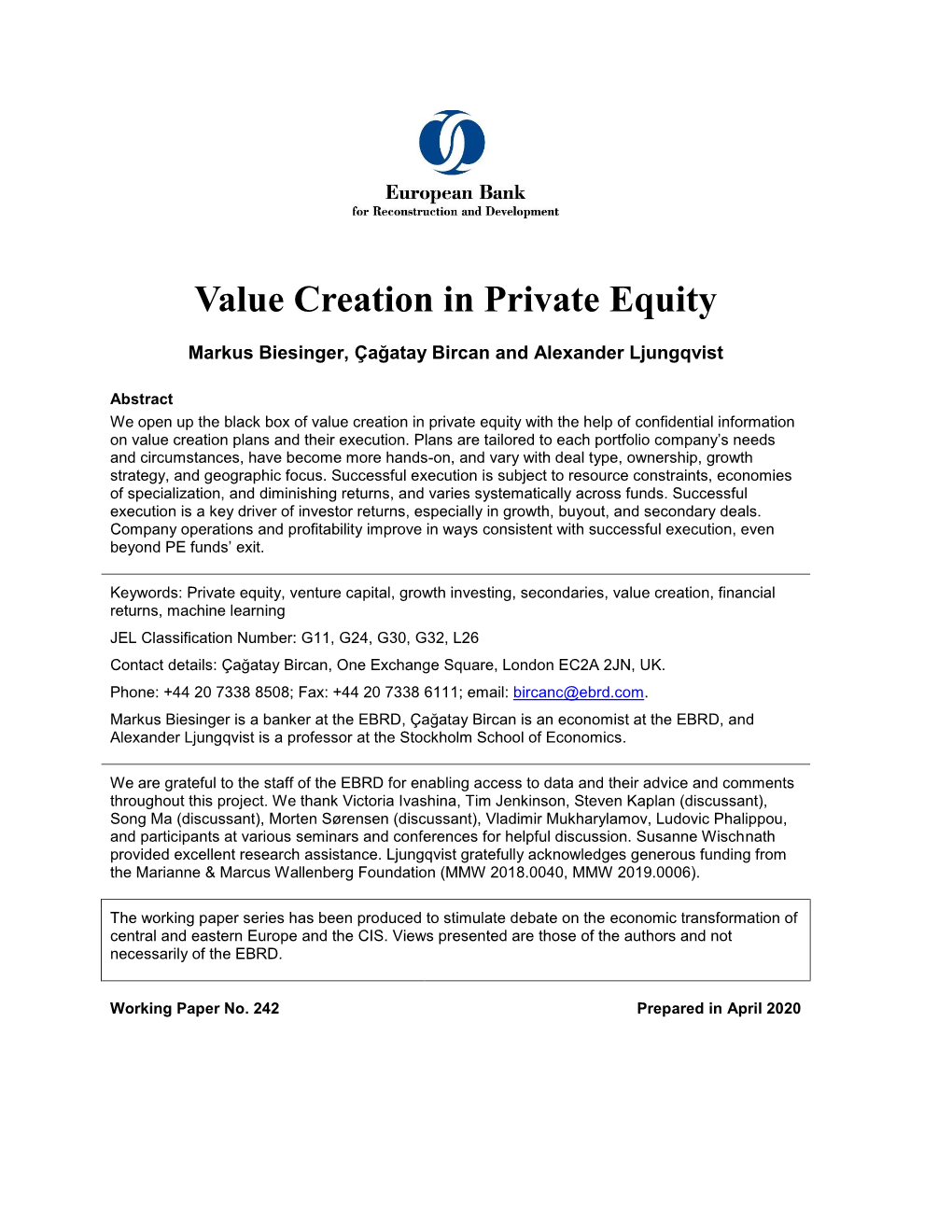 Value Creation in Private Equity