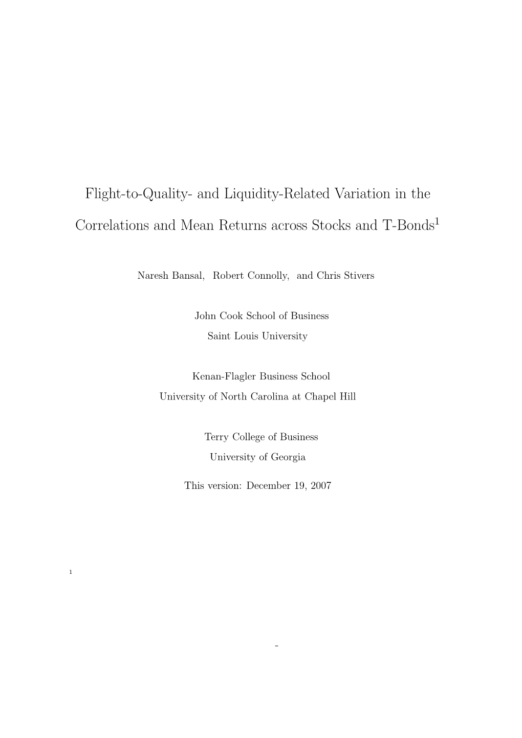 And Liquidity-Related Variation in the Correlations and Mean Returns Across Stocks and T-Bonds