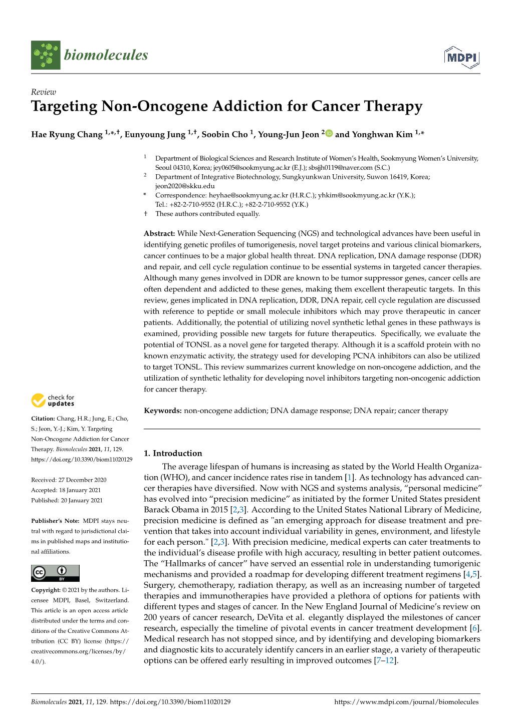 Targeting Non-Oncogene Addiction for Cancer Therapy