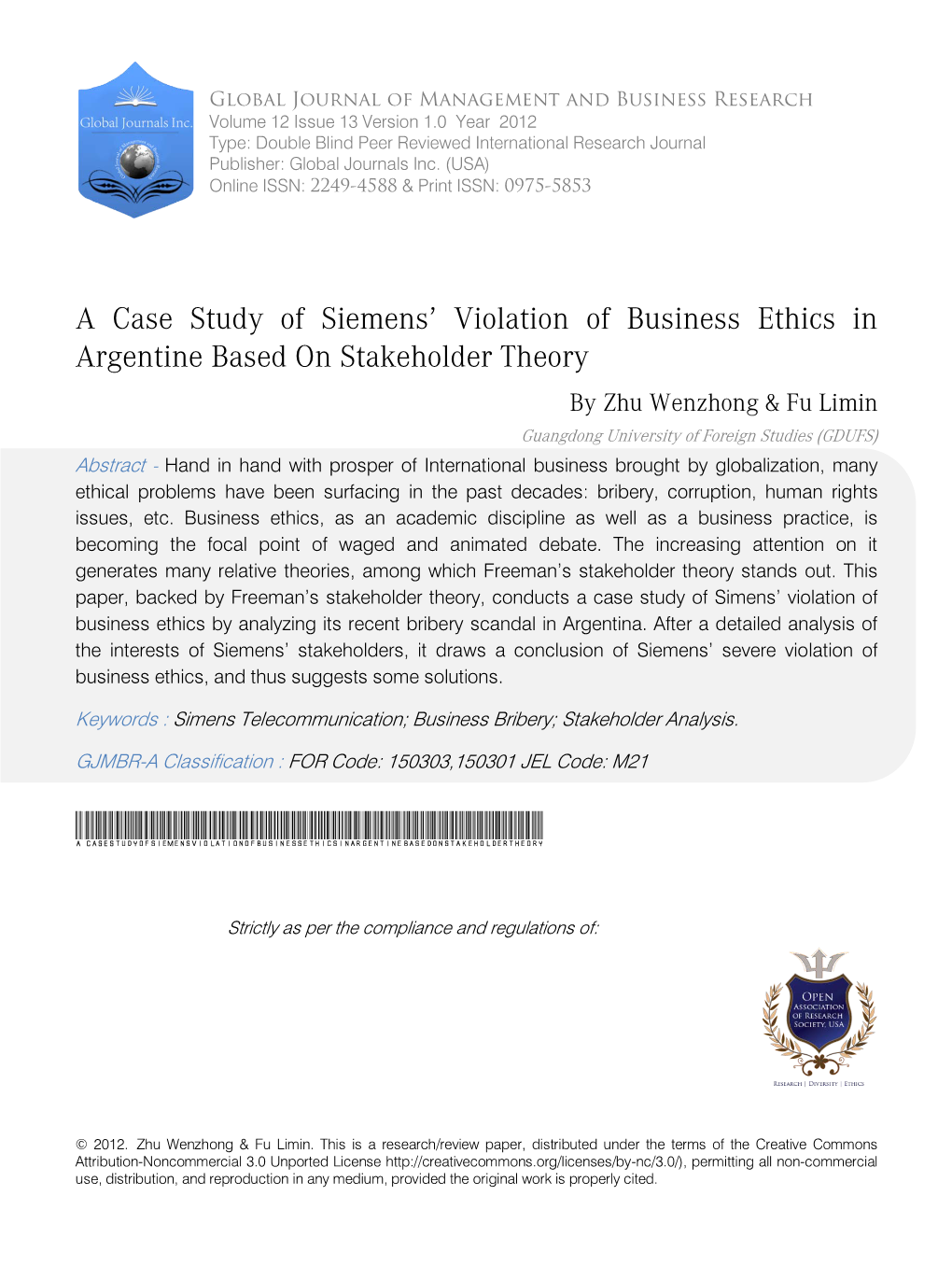 A Case Study of Siemens' Violation of Business Ethics in Argentine Based