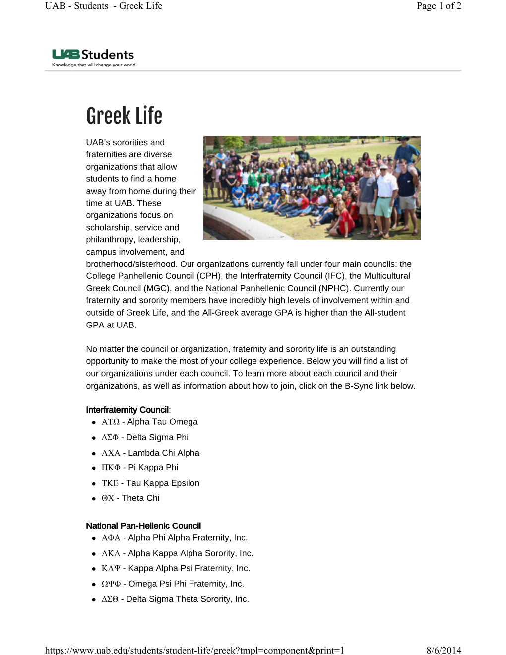 Greek Life Page 1 of 2