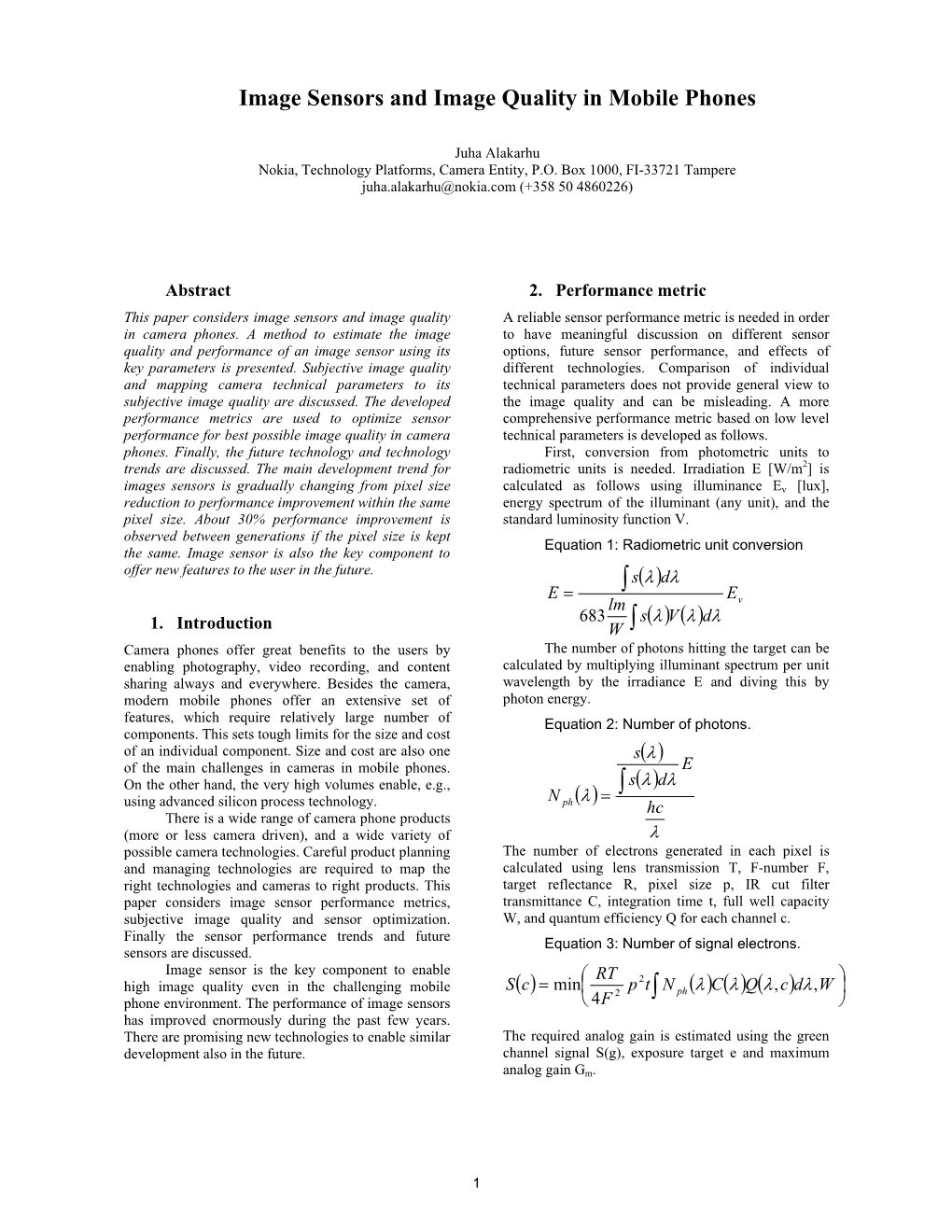 Image Sensors and Image Quality in Mobile Phones