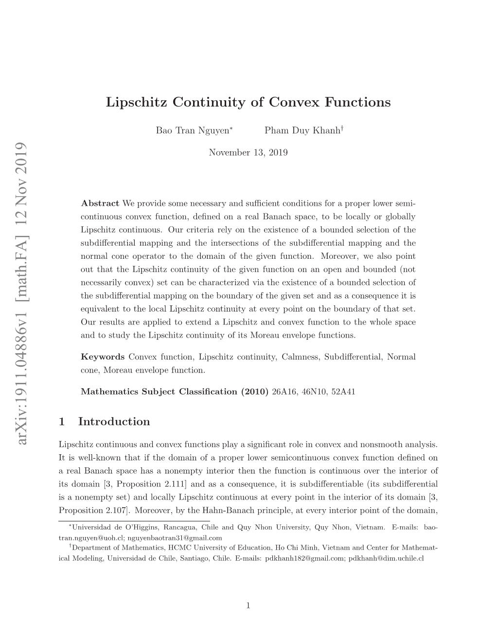 Lipschitz Continuity of Convex Functions