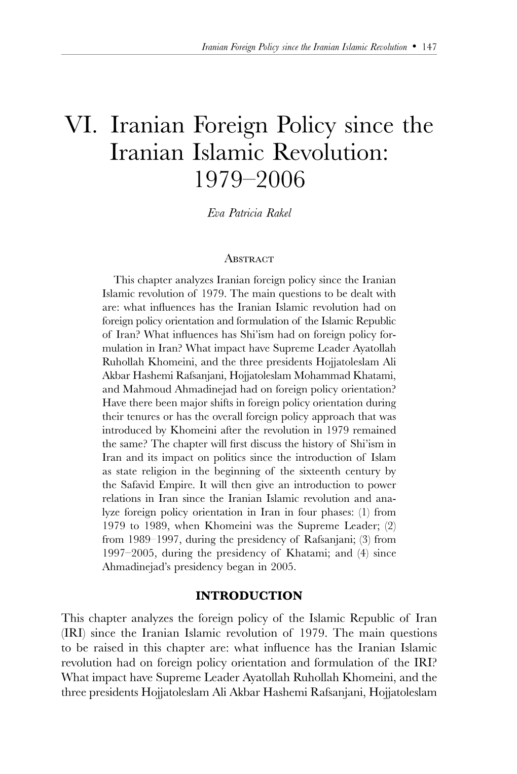 VI. Iranian Foreign Policy Since the Iranian Islamic Revolution: 1979–2006