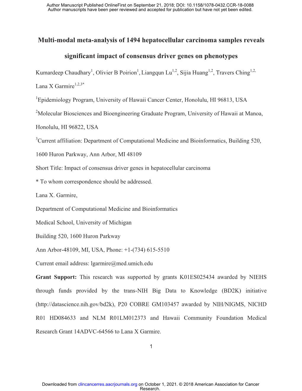 Multi-Modal Meta-Analysis of 1494 Hepatocellular Carcinoma Samples Reveals