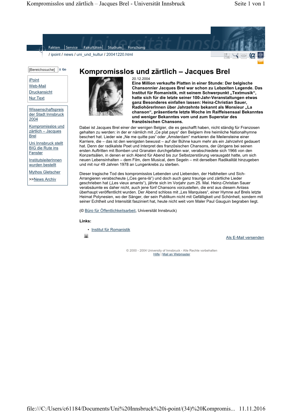 Jacques Brel - Universität Innsbruck Seite 1 Von 1