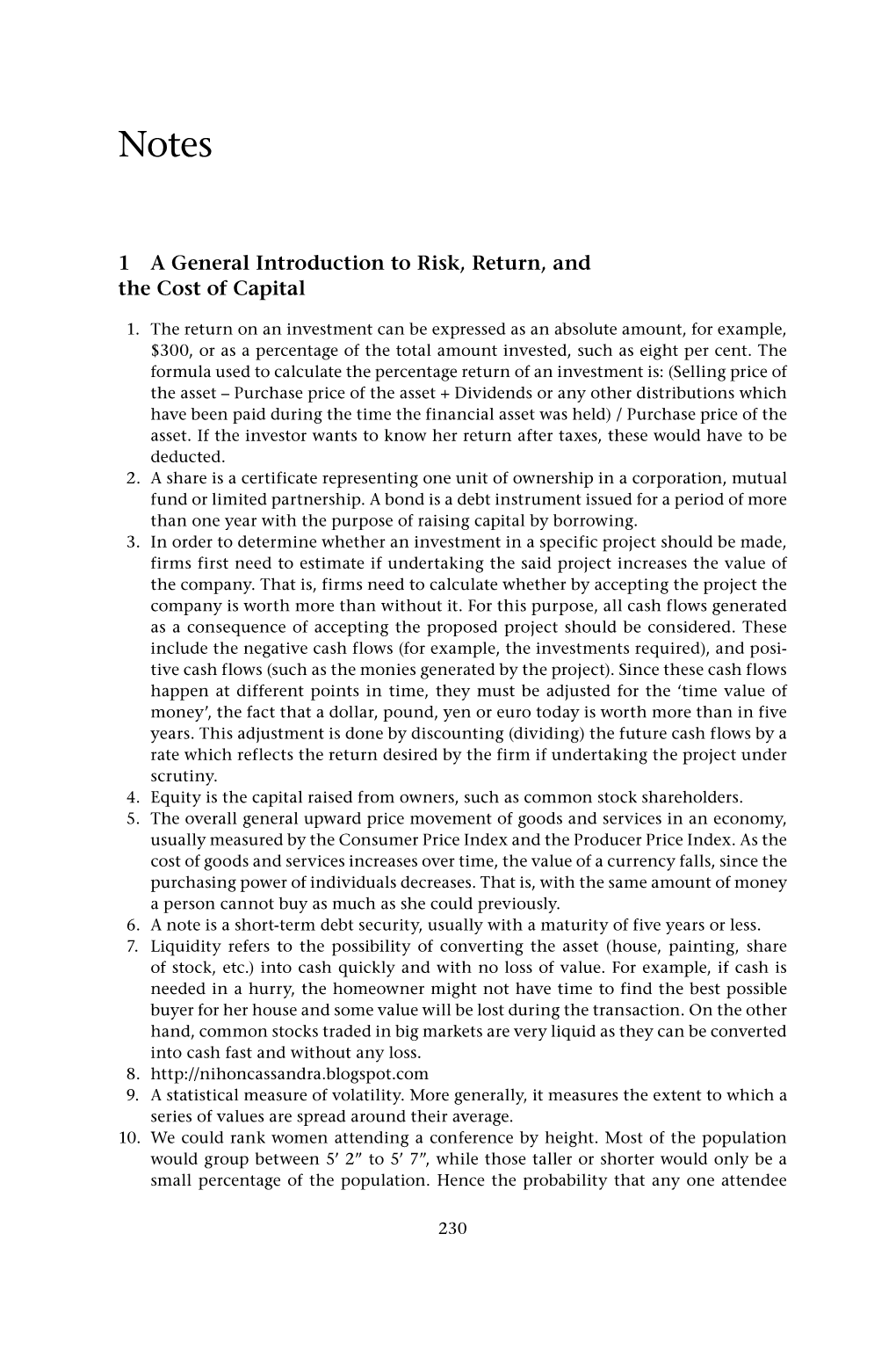 1 a General Introduction to Risk, Return, and the Cost of Capital