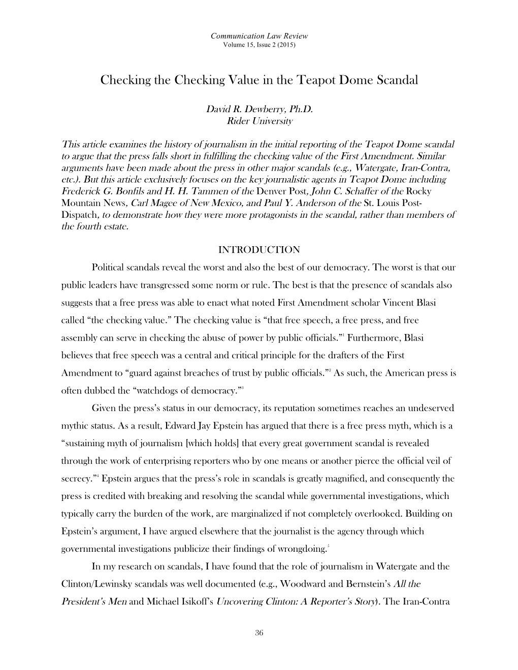 Checking the Checking Value in the Teapot Dome Scandal