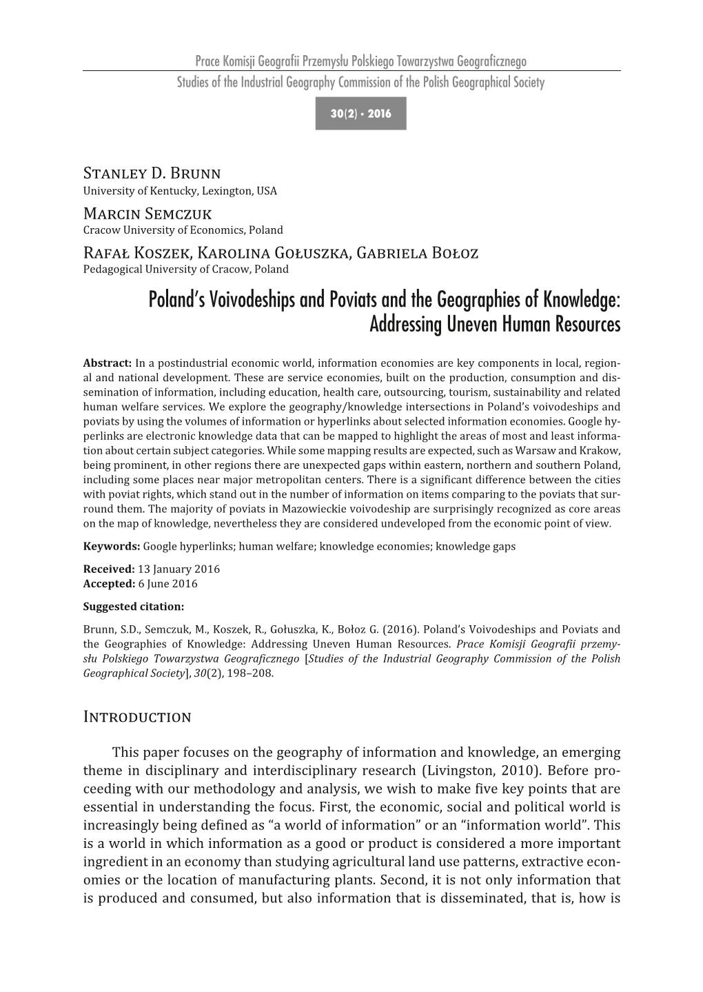 Poland's Voivodeships and Poviats and the Geographies Of