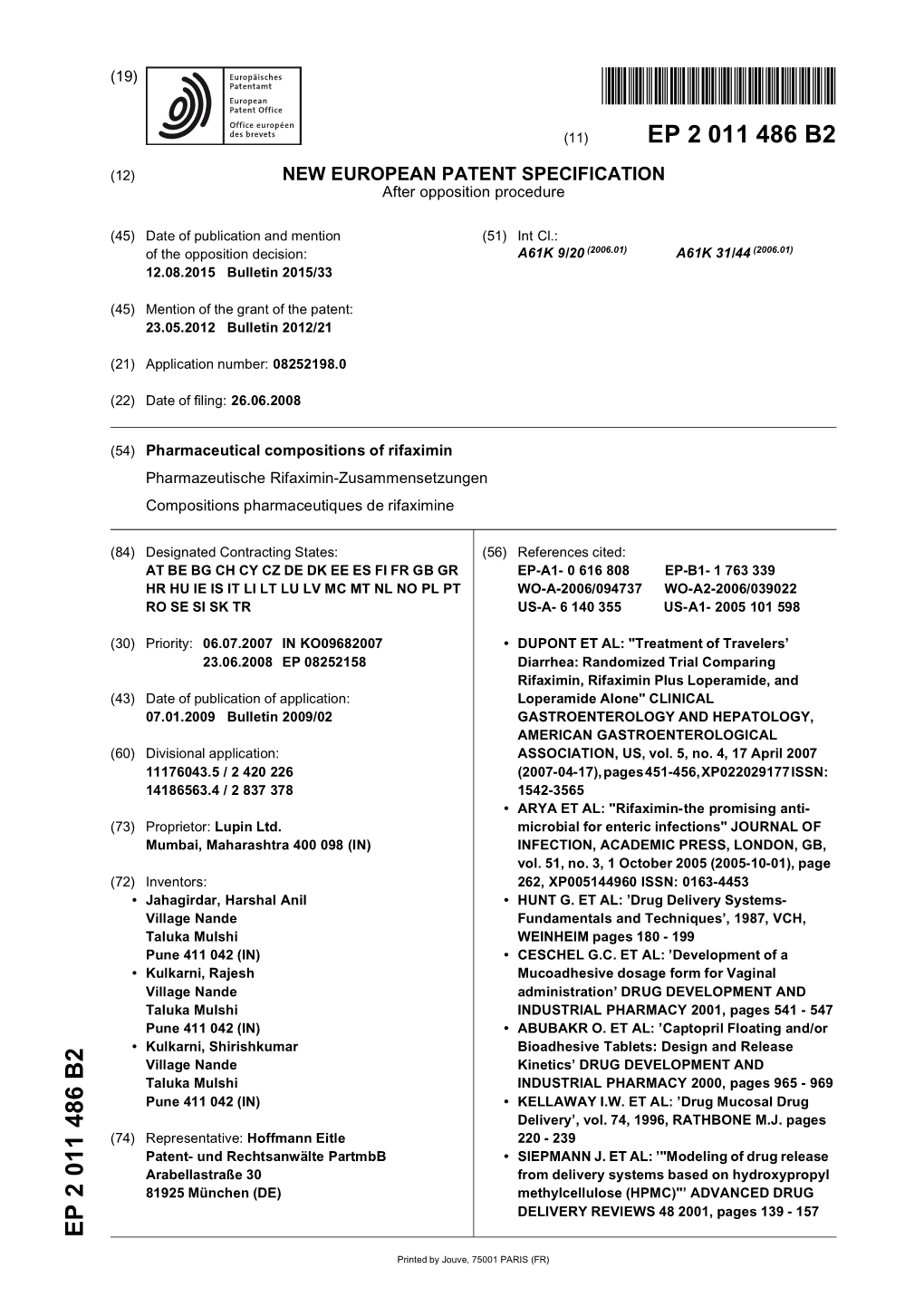 Pharmaceutical Compositions of Rifaximin Pharmazeutische Rifaximin-Zusammensetzungen Compositions Pharmaceutiques De Rifaximine