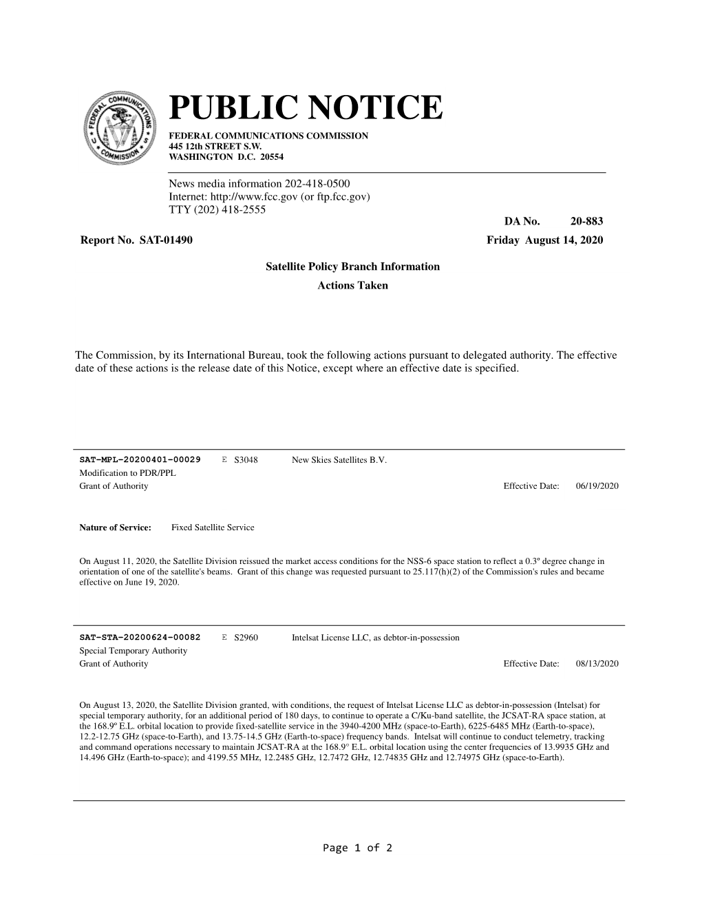 PUBLIC NOTICE FEDERAL COMMUNICATIONS COMMISSION 445 12Th STREET S.W