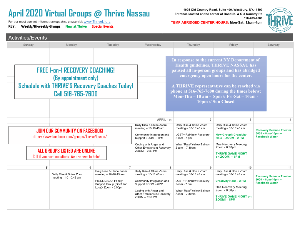 Nassau Thrive Apr 2020 Calendar