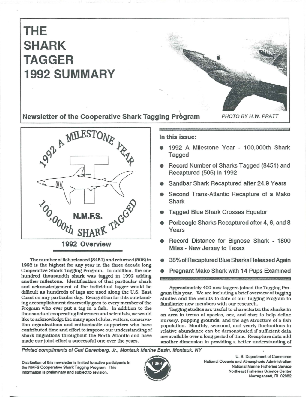 The Shark Tagger 1992 Summary