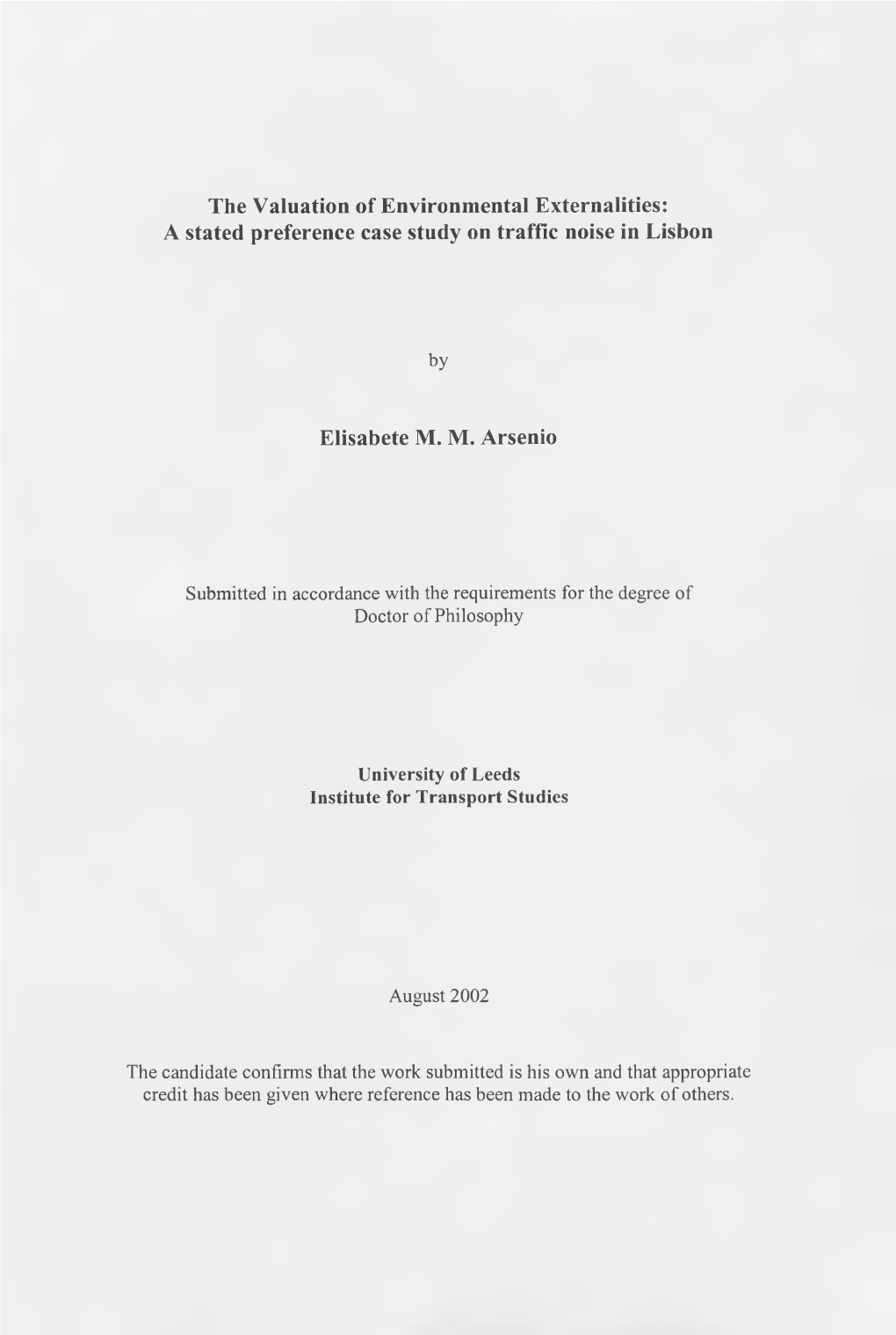 A Stated Preference Case Study on Traffic Noise in Lisbon