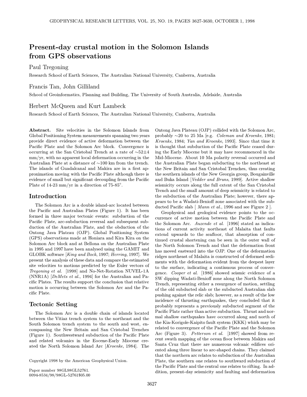 Present-Day Crustal Motion in the Solomon Islands from GPS